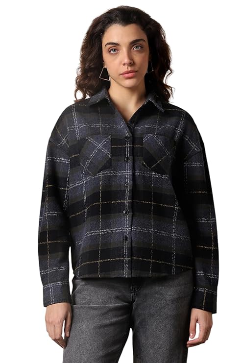 High Star Women Oversized Spread Collar Fullsleeve Checked Shirts 52