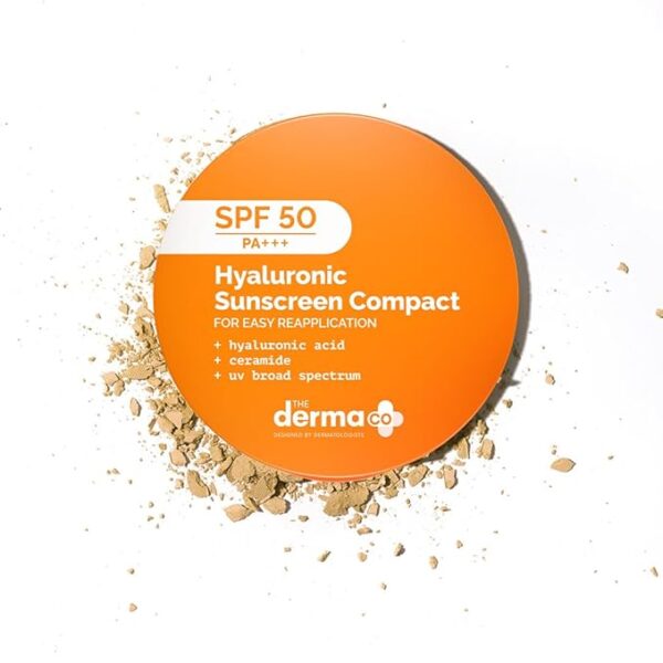 The Derma Co Hyaluronic Sunscreen Compact Powder SPF 50 PA+++ with Ceramides For All Skin Types | Matte Finish | Even Skin Tone | Oil Control | Non sticky - 7g - Image 6