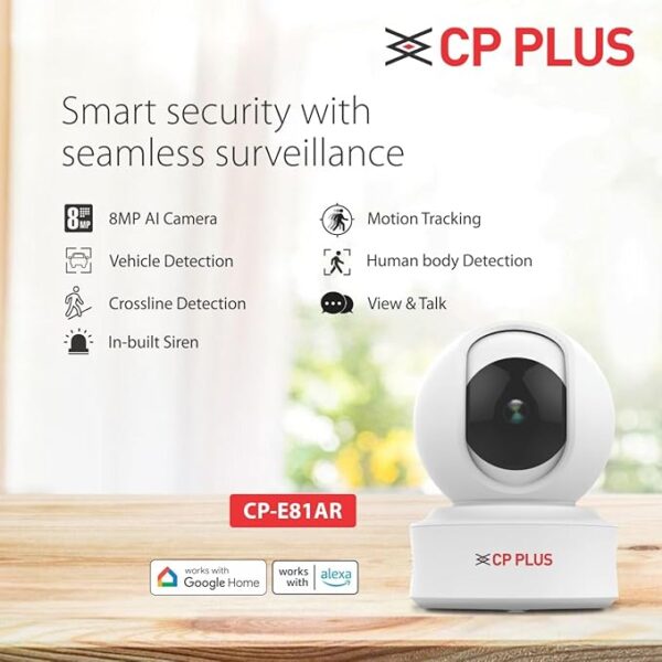 CP PLUS 8 MP Resolution Smart Wi-fi Ai CCTV Camera | 2 Way Talk | Human Body Detection & Motion Tracking Alert | Supports Vehicle & Crossline Detection Powered by Ai | Advanced Night Vision | CP-E81AR - Image 3