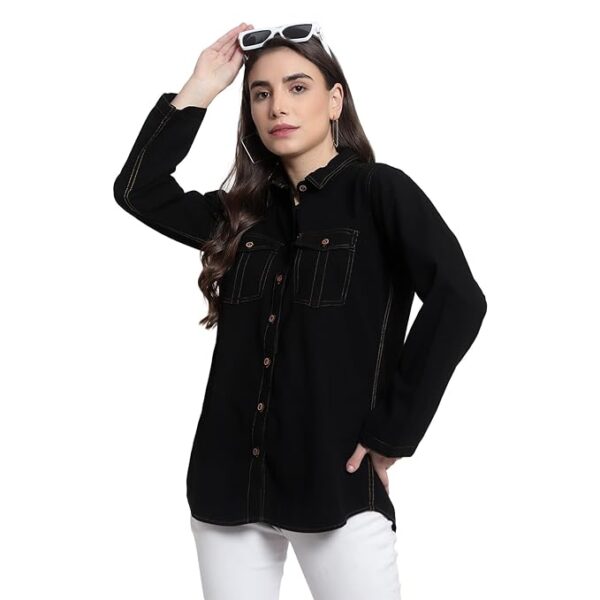 Women Casual Formal officewear Oversized Denim Cotton Long Shirt Tops Dress westrean Tops and Jeans Shirt use in Summer wear for Stylish and Vibrant Look That give You Some treandy Look - Image 7