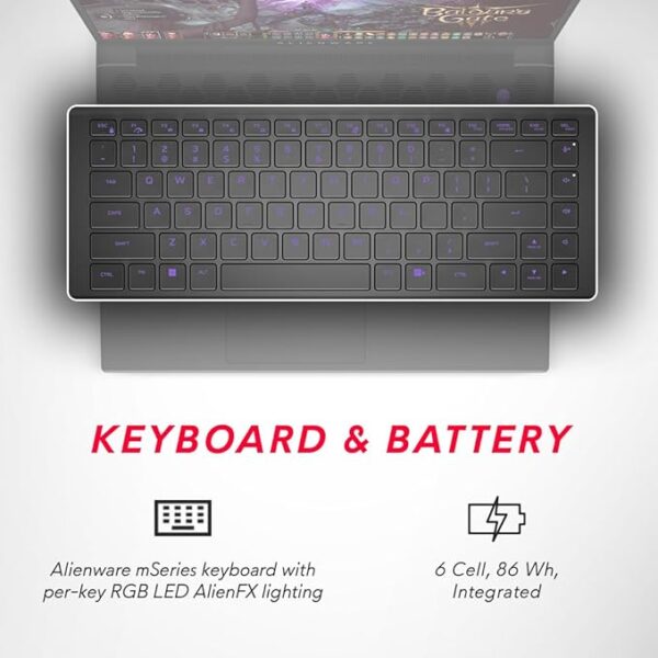 Dell Alienware m16 R1 Gaming Laptop, Intel i7-13650HX/16GB/512GB/16 (40.64cm) QHD+ 165Hz, 100% sRGB/NVIDIA RTX 4050, 6 GB GDDR6/Win 11 + MSO'21, 15 Month McAfee/Dark Metallic Moon/ - Image 4