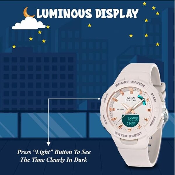 V2A Analog Digital Waterproof Fashion Sports Watch with Backlight Alarm Stopwatch for Women and Girls - Image 5