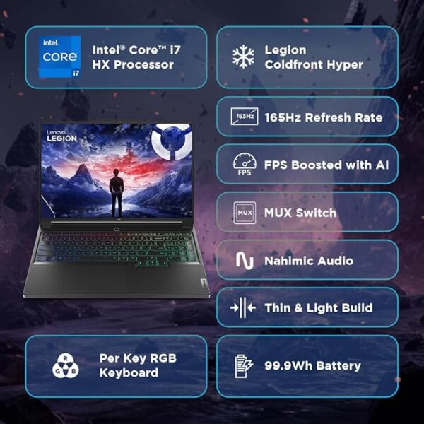 Lenovo Legion 7 Intel Core i7-14700HX 16" (40.64cm) 3.2K IPS 430Nits 165Hz Gaming Laptop (32GB/1TB SSD/Win 11/Office 2021/NVIDIA RTX 4070 8GB/100% DCI-P3/3m Game Pass/Eclipse Black/2.24Kg), 83FD0010IN - Image 2