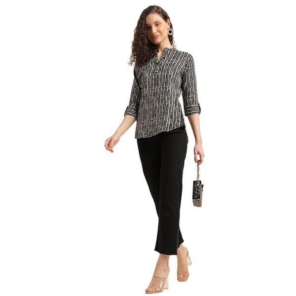 NAINVISH Tops for Women Printed Regular Fit Shirt, Tops for Women Stylish Latest|Office Wear Tops for Women|Cotton Blend Tops for Women|Mandarin Collar Top - Image 5
