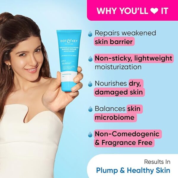 Dot & Key Ceramides Moisturizer with Hyaluronic for Intense Moisturizing and Skin Strengthening | With Probiotic & Rice Water I Barrier Repair Cream | For Dry Skin, Normal Skin & Sensitive Skin | 100g - Image 2