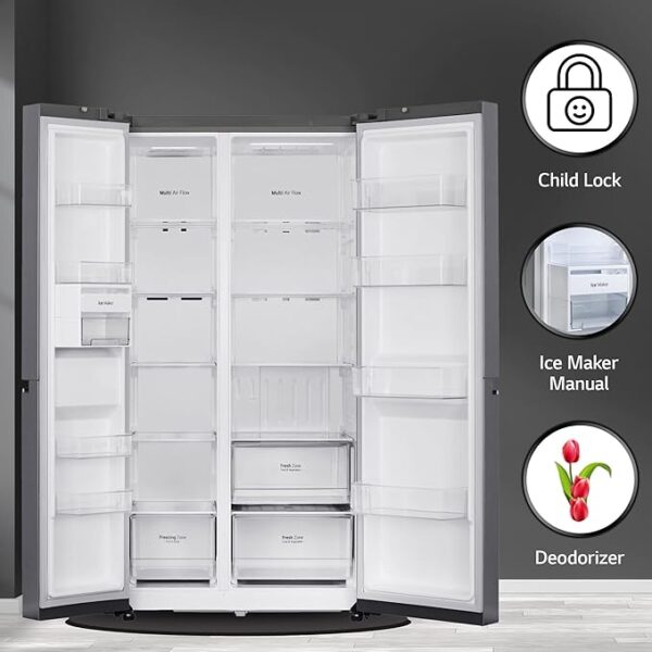 LG 655 L Frost-Free Smart Inverter Double Door Side-By-Side Refrigerator (GL-B257HDSY, Dazzle Steel, Express Freeze | Multi Air-Flow) - Image 3