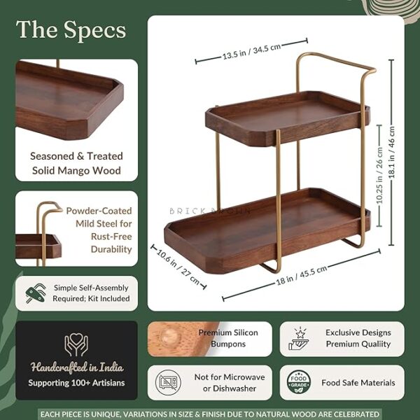 Brick Brown Handcrafted Premium Homeydo Organizer | Wooden Spice Rack | 2-Tier Kitchen Countertop | Cabinet Storage Shelf | Home Décor Display In Wood (18.0X10.6X18.1 Inch) - Tiered Shelf - Image 5