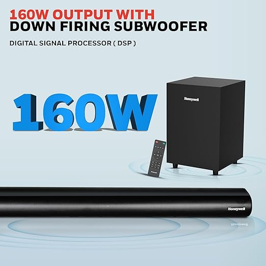 Honeywell Trueno U2000 160W Soundbar with Subwoofer, 2.1 Channel Home Theatre, 57mm*4 Drivers, Bluetooth V5.3, with Remote, 3 EQ Mode, BT, AUX, USB, Optical & HDMI-2 Years Warranty - Image 3