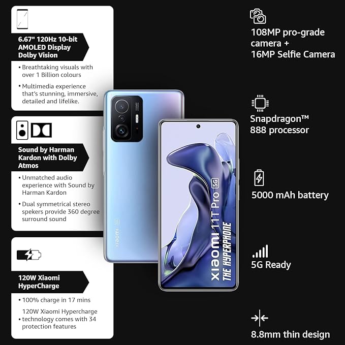 Xiaomi 11T Pro 5G Hyperphone (Celestial Magic, 8GB RAM, 128GB Storage) |SD 888|120W HyperCharge|Segment's only Phone with Dolby Vision+Dolby Atmos - Image 2