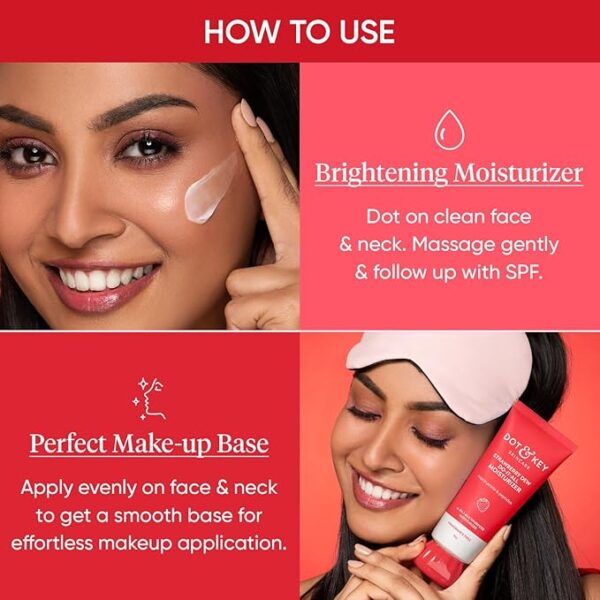 Dot & Key Strawberry Brightening Moisturizer | Niacinamide, Peptides & Hyaluronic Acid, Non-sticky, Brightens Skin, Intense Moisturization | Non-Comedogenic & Fragrance Free, Lightweight | 80g - Image 6