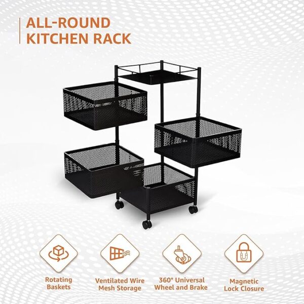 ASHLAS® Kitchen Trolley with Wheels, Kitchen Organizer Items and Storage Solutions for Kitchen Organizer and Kitchen Accessories Items (4 Layer, Square) - Image 5