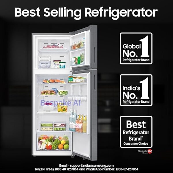 Samsung 350 L, 3 Star, Convertible 5-in-1, Digital Inverter, Frost Free Double Door, WiFi Enabled Bespoke AI Refrigerator (RT38DG5A4DS8HL, Elegant Inox, Silver) - Image 4
