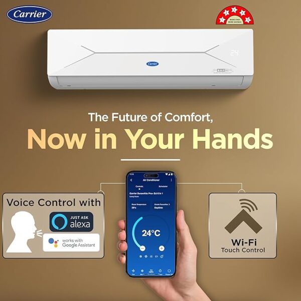 Carrier 1.5 Ton 5 Star Wi-Fi Smart Flexicool Inverter Split AC (Copper, Convertible 6-in-1 Cooling,Smart Energy Display,HD & PM 2.5 Filter, ESTER EDGE FXi (Wi-Fi), CAI19EE5R35W0,White) - Image 2