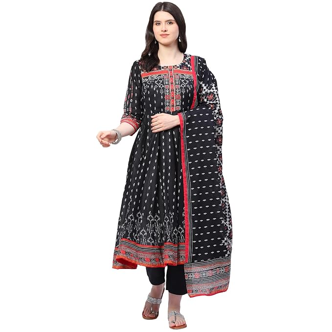 BIBA Women Cotton Anarkali Kurta Palazzo Suit Set