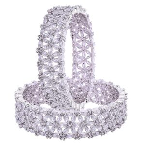 Ratnavali Jewels Silver Plated American Diamond CZ Traditional White Heavy Kada Bangles for Women