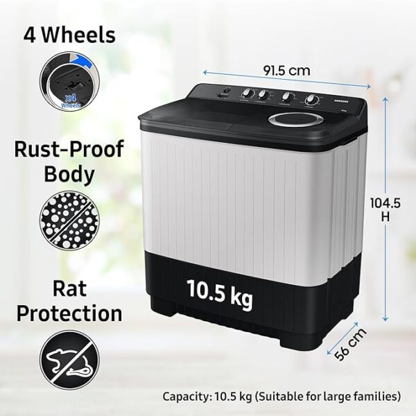 Samsung 10.5 kg, 5 star, Semi-Automatic Top Load Washing Machine (WT10C4260GG/TL, Air Turbo Drying, Light Gray,) - Image 5