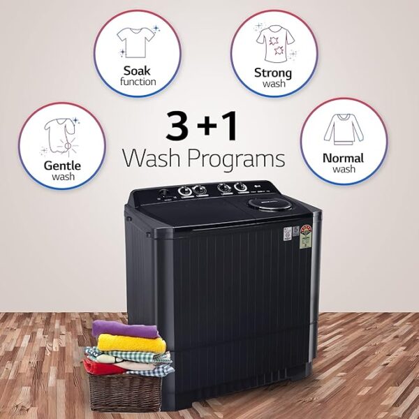 LG 11 Kg 5 Star Wind Jet Dry Rat Away Technology Semi-Automatic Top Loading Washing Machine (P1155SKAZ, Roller Jet Pulsator, Punch + 3, Middle Black) - Image 3