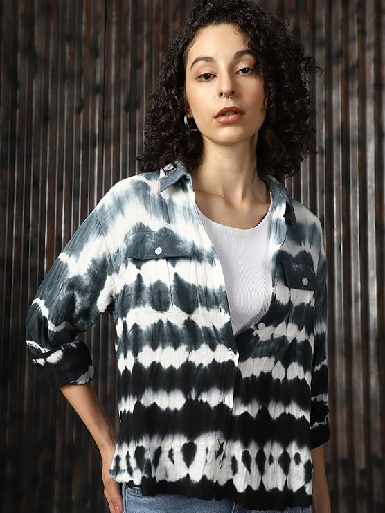 High Star Women Cotton Solid Boxy fit Spread Collar Full Sleeves Shirts - Image 2