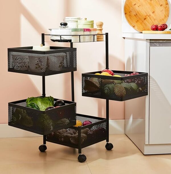 ASHLAS® Kitchen Trolley with Wheels, Kitchen Organizer Items and Storage Solutions for Kitchen Organizer and Kitchen Accessories Items (4 Layer, Square) - Image 2