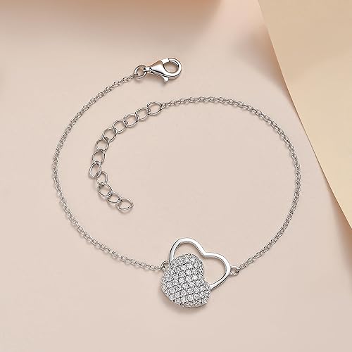 Ornate Jewels 925 Silver American Diamond Dual Love Heart Adjustable Bracelet for Women | Gift for Womens and Girls| With Certificate of Authenticity and 925 Stamp | Life-time Warranty* - Image 3
