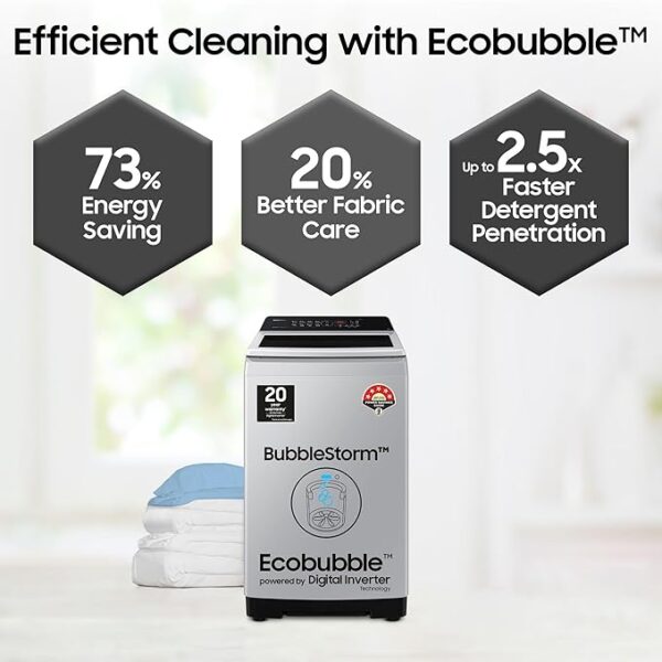 Samsung 7 kg, Eco Bubble Techn, Digital Inverter Motor, Soft Closing Door, Fully-Automatic Top Load Washing Machine (WA70BG4441YYTL, Lavender Gray) - Image 3
