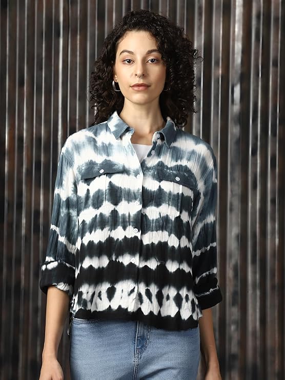 High Star Women Cotton Solid Boxy fit Spread Collar Full Sleeves Shirts - Image 7