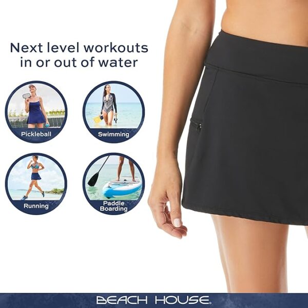 BEACH HOUSE Emma Multi-Sport Swim Skort — Running, Tennis, Pickleball Skirt with Boy Shorts, 001 Black, 16 - Image 5