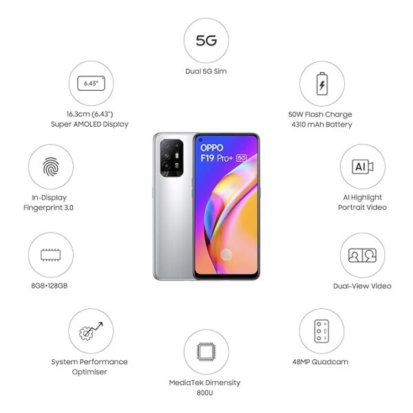 OPPO F19 Pro+ 5G (Space Silver, 8GB RAM, 128GB Storage) Without Offers - Image 3