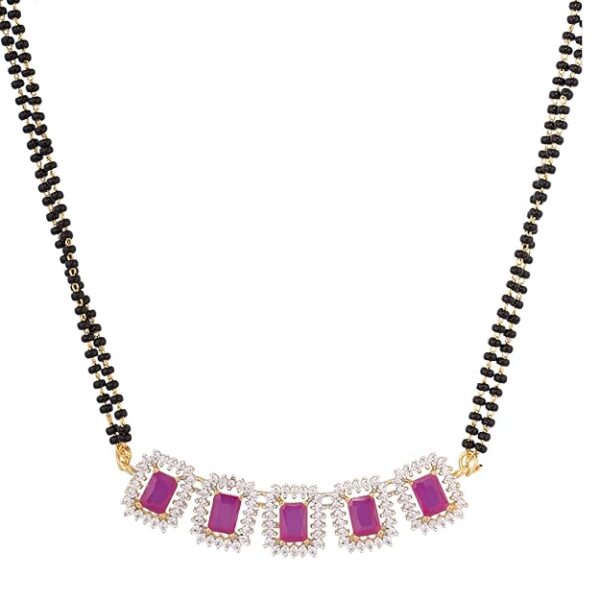 SARAF RS JEWELLERY Mangalsutra For Women With Earring; Red AD Studded Mangal sutra; 18 cm - Image 2
