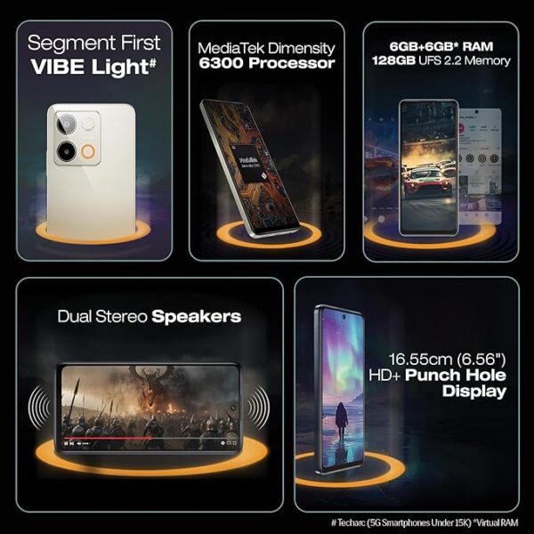 Lava Blaze 3 5G (Glass Gold, 6GB+128GB) | Segment's Fastest 5G Smartphone | Dimensity 6300 Processor | 90Hz Display | 50MP+2MP AI Camera with Vibe Light | 5000 mAh | Special Discount on All Banks - Image 2