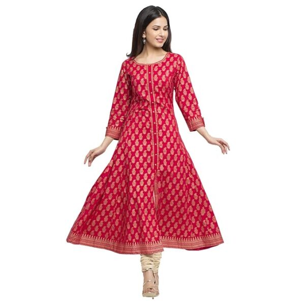 Yash Gallery Women's Cotton Gold Printed Anarkali Kurta - Image 5