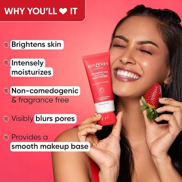 Dot & Key Strawberry Brightening Moisturizer | Niacinamide, Peptides & Hyaluronic Acid, Non-sticky, Brightens Skin, Intense Moisturization | Non-Comedogenic & Fragrance Free, Lightweight | 80g - Image 2