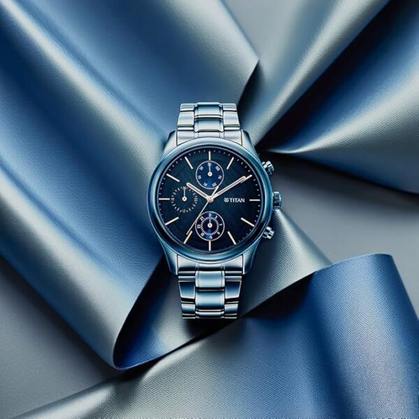 Titan Neo Splash Blue Dial Quartz Multifunction Stainless Steel Strap Watch for Men-NS1805QM01/NT1805QM01 - Image 4