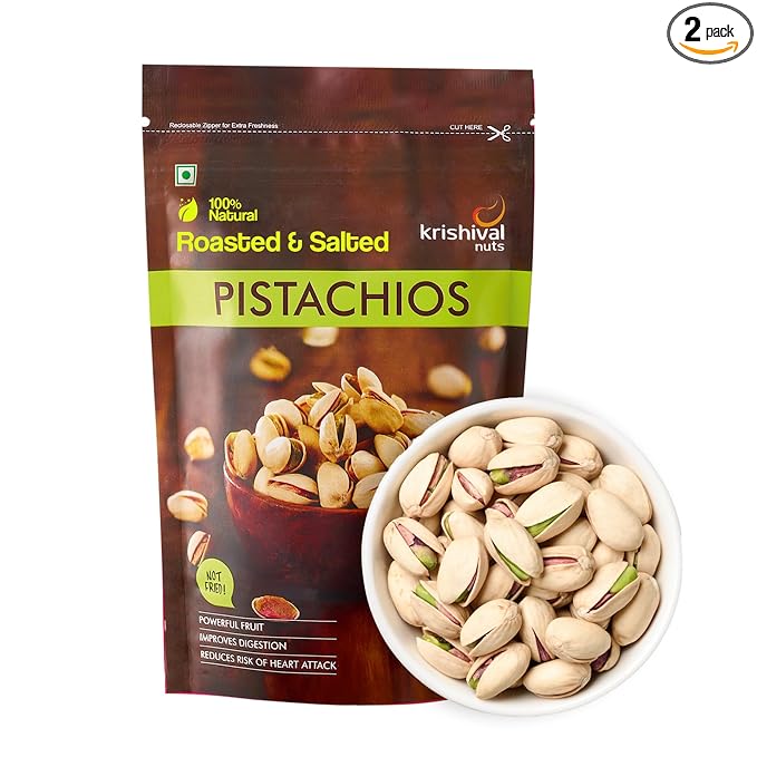 KRISHIVAL NUTS Premium Roasted & Salted Pistachios 200 grams (2 packs of 100 gram each) | Pista Dry Fruit | Tasty & Healthy | High in Protein & Dietary Fiber | Gluten Free & Low Calorie Nuts