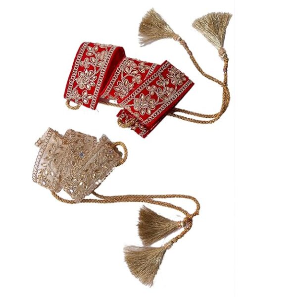 My Cool GrandMom Handcrafted Premium Kamarbandh for Women | Kamarpatti/Waistband/Kardhani/Kamarband/Ottiyanam/Vaddanam/Kamar Chain/Waist Belt - Set of 2 - Gold and Red