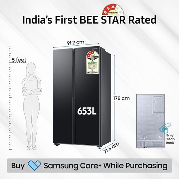 Samsung 653 L, 3 Star, Frost Free, Double Door, Convertible 5-in-1 Digital Inverter, Side By Side AI Enabled Smart Refrigerator with WiFi (RS76CG8003B1HL, Black Matt) - Image 5