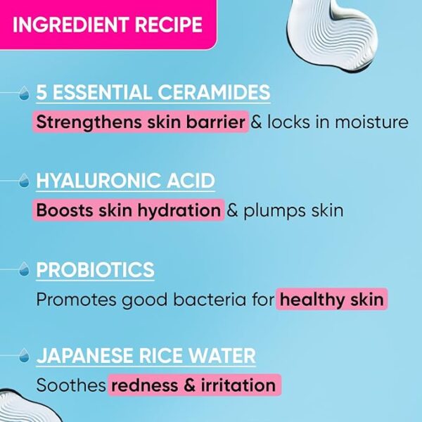 Dot & Key Ceramides Moisturizer with Hyaluronic for Intense Moisturizing and Skin Strengthening | With Probiotic & Rice Water I Barrier Repair Cream | For Dry Skin, Normal Skin & Sensitive Skin | 100g - Image 5