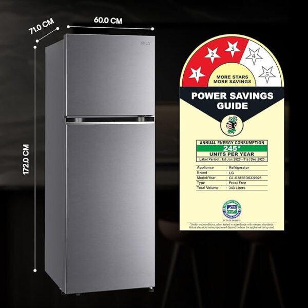 LG 343 L 3 Star Frost-Free Smart Inverter Double Door Refrigerator (GL-S382SDSX, Dazzle Steel, Convertible with Express Freeze) - Image 5