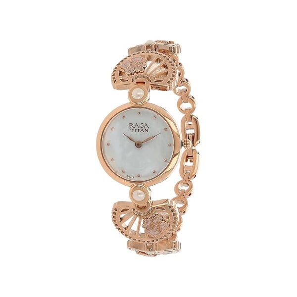 Titan Raga Aurora Mother Of Pearl Dial Women Analog Watch With Metal Strap-Ns2567Wm01, Band Color:Rose Gold - Image 2
