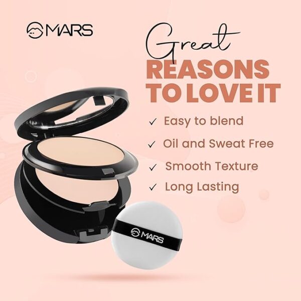 MARS Wonder 2 In 1 Compact With Mirror And Powder Puff | Oil And Sweat Control | Long Lasting Compact Powder For All Skin | Natural Finish (16.0Gm) (Shade-02) - Image 2