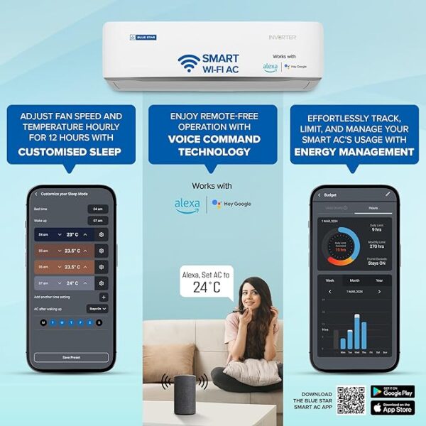 Blue Star 1 Ton 5 Star, 60 Months Warranty, Wi-Fi Smart Inverter Split AC (Copper,Convertible 5 in 1 Cooling, AI Pro, Voice Command, DigiQ Hepta Sensors, 4 Way Swing, ID512ZNURS, White) - Image 5