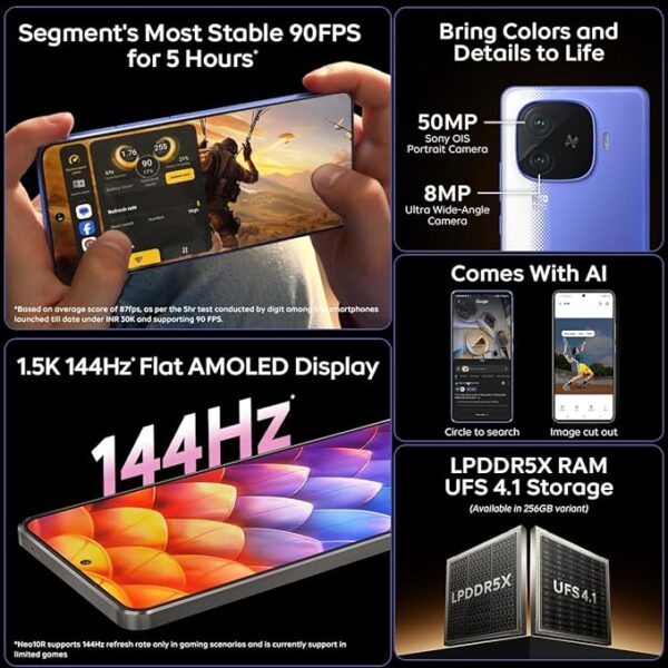 iQOO Neo 10R 5G (Raging Blue, 12GB RAM, 256GB Storage) | Snapdragon 8s Gen 3 Processor | India's Slimmest 6400mAh Battery Smartphone | Segment's Most Stable 90FPS for 5 Hours - Image 3