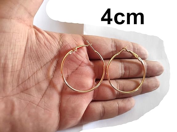 SKN Jewellery Silver Polish Round Alloy Hoop Ear Bali Earrings for Women (Silver,4cm) - Image 3