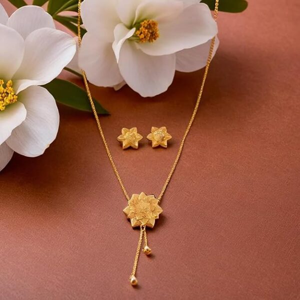 East Lore Handmade Designer 24k Gold Plated Necklace and Earring Set for Wedding, Festive Occasion, Party | Stunning Sunflower | Princess Set - Image 5