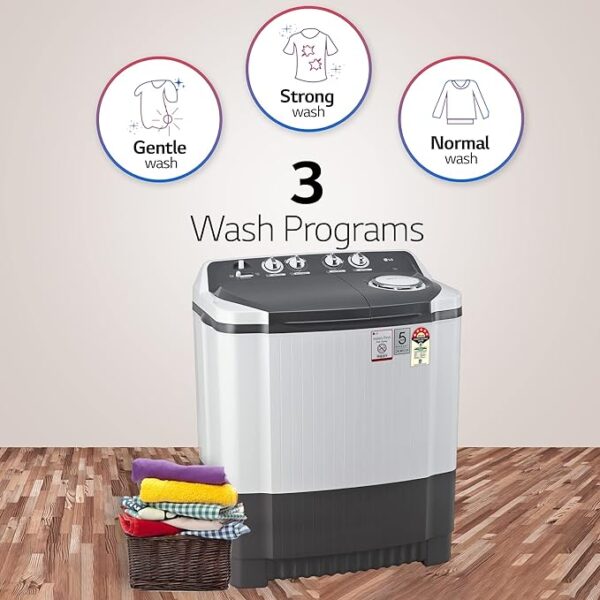 LG 7 Kg 5 Star Wind Jet Dry Semi-Automatic Top Loading Washing Machine (P7020NGAZ, Dark Gray, Rat Away Feature) - Image 3