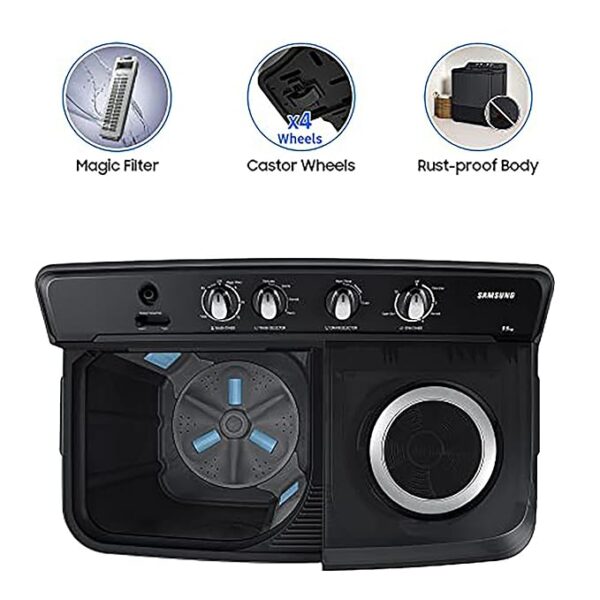 Samsung 9.5 Kg, 5 Star, Semi-Automatic Washing Machine (WT95A4260GD/TL, Air Turbo Drying, Dark Gray, Awarded as Washing Machine Brand of the year) - Image 4