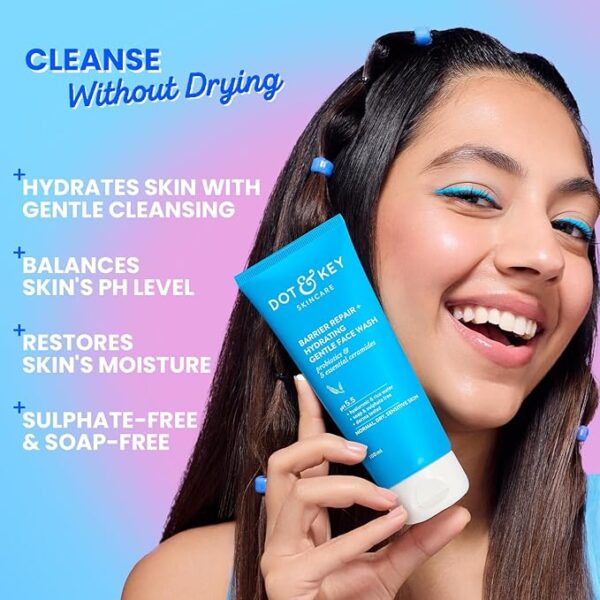 DOT & KEY Barrier Repair + Hydrating Gentle Face Wash With Probiotic | Ceremide Face Wash | For Dry Skin,Normal Skin & Sensitive Skin | Gently Cleanses Skin From Dirt & Oil For Unisex,100Ml - Image 4