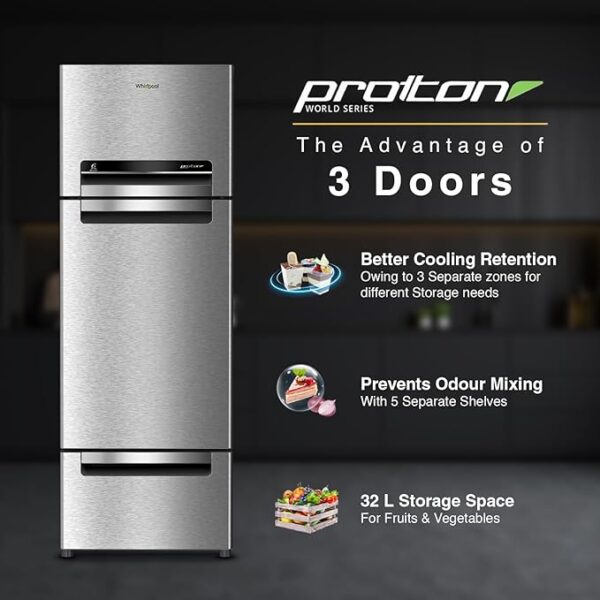 Whirlpool 235 L Frost Free Triple-Door Refrigerator (FP 253D PROTTON ROY RADIANT STEEL(Z) Double Door Refrigerator space) - Image 3