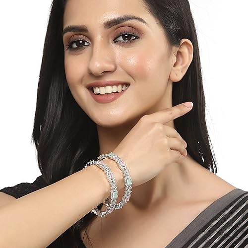 Ratnavali Jewels Silver Plated American Diamond CZ Traditional White Heavy Kada Bangles for Women - Image 4