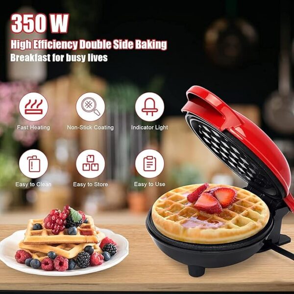 QCen Mini Waffle Maker Machine 3 In 1 Waffle Iron Home Appliances Kitchen Easy To Clean, 4 Inch, Perfect For Breakfast, Dessert, Sandwich, Pan Cakes, Other Snacks|Assorted - 350 Watts - Image 2